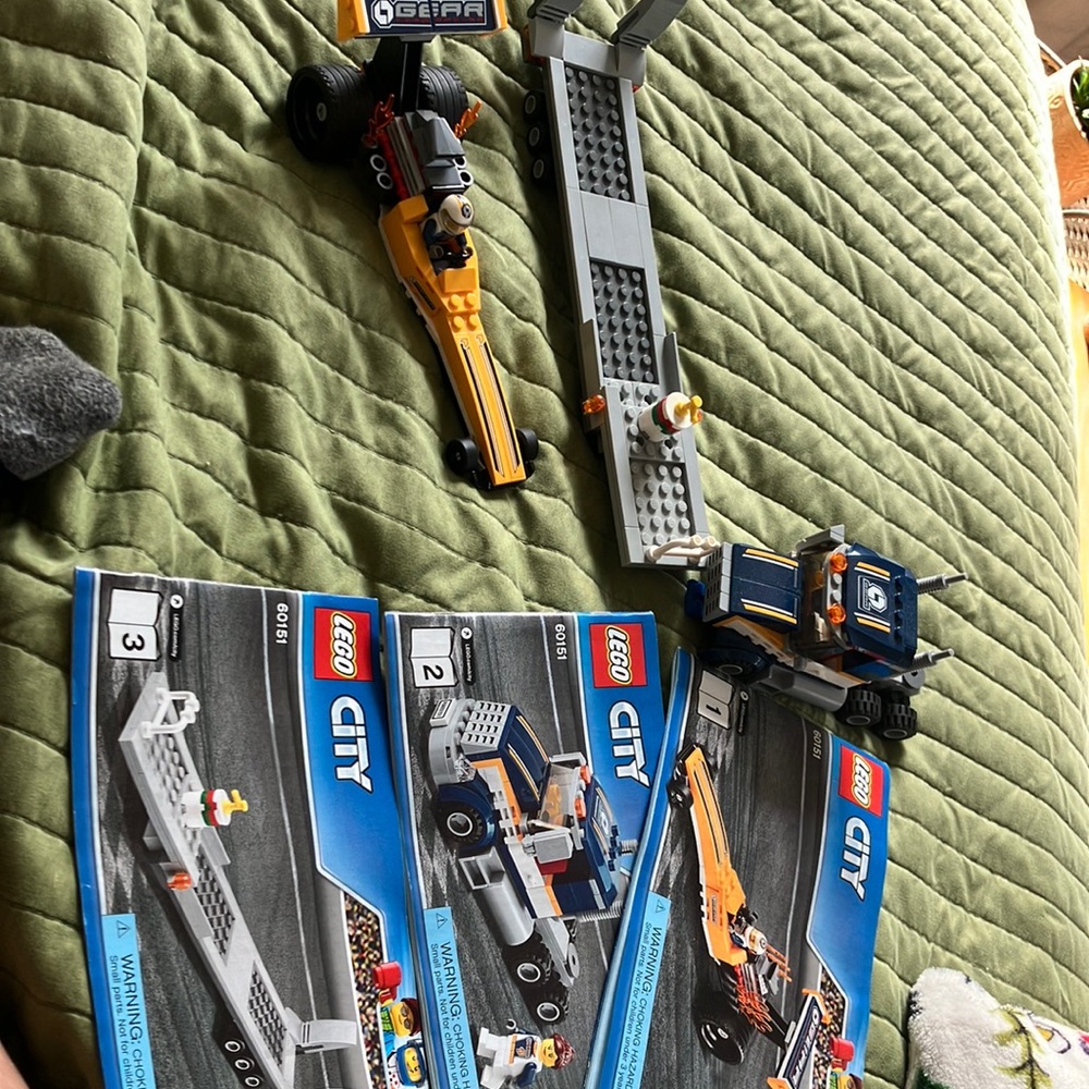 Lego City Drag Racer Car with trailer and truck and all instructions